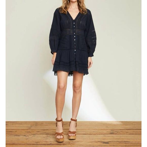 NWT Veronica Beard Addilyn Eyelet Dress In Ink Size 10 Navy Blue Cotton $498 - Picture 2 of 15